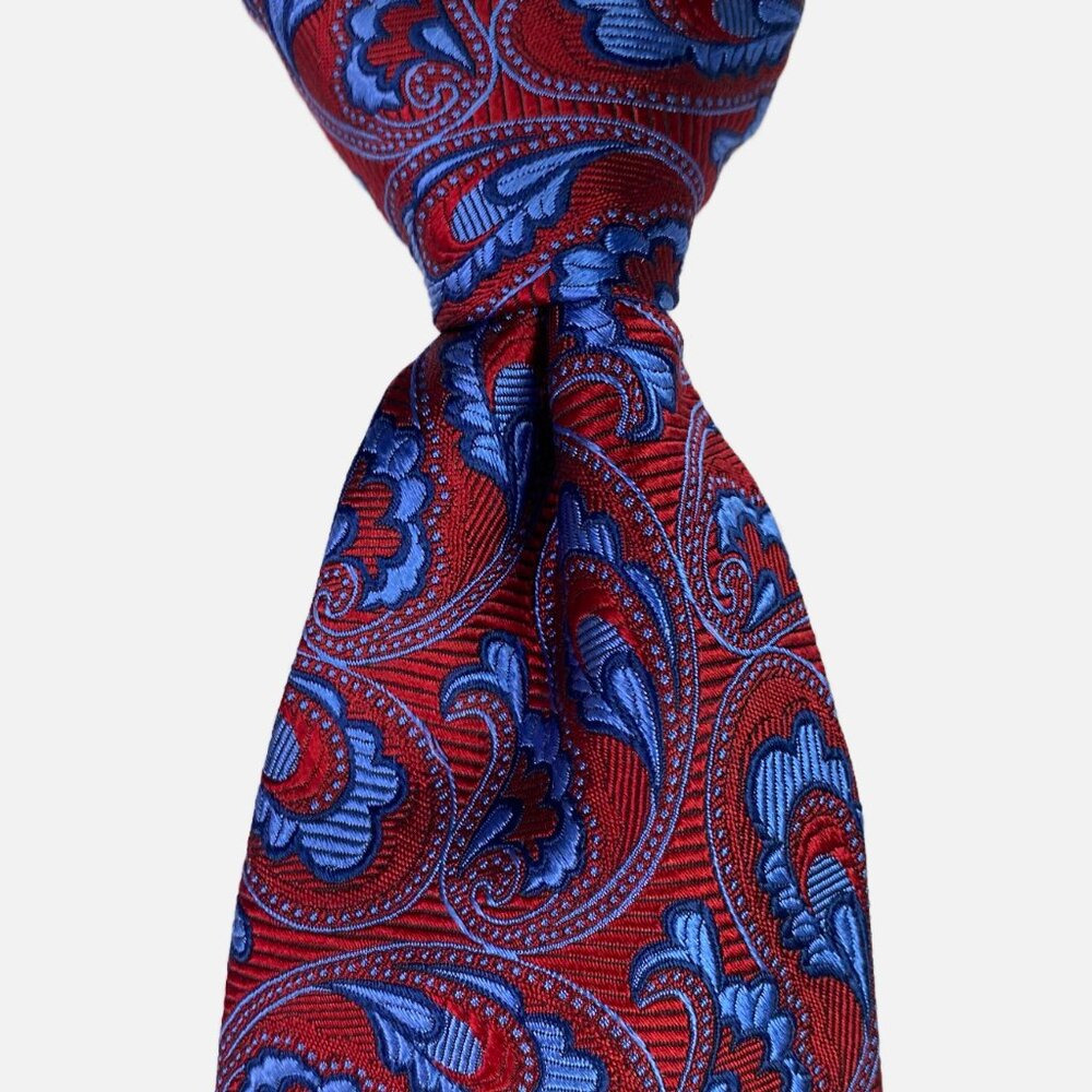 Jos A Bank Signature Collection Necktie Tie Red Blue Paisley Silk Made in Italy